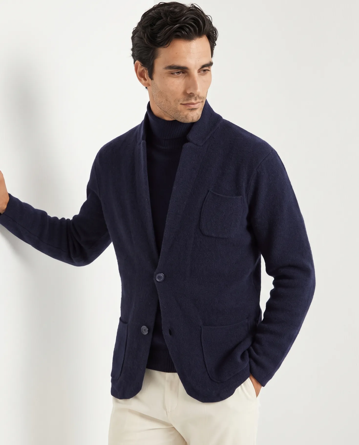 Veste en maille bleue - laine et cachemire - Made in Italy