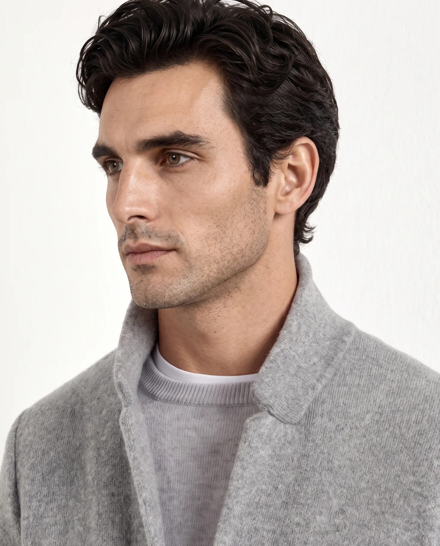 Veste en maille grise – laine et cachemire – Made in Italy