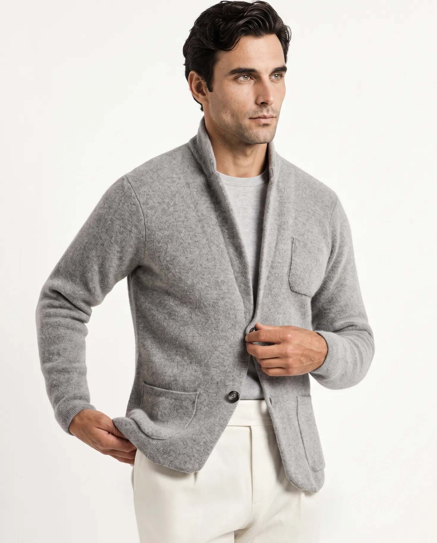 Veste en maille grise – laine et cachemire – Made in Italy