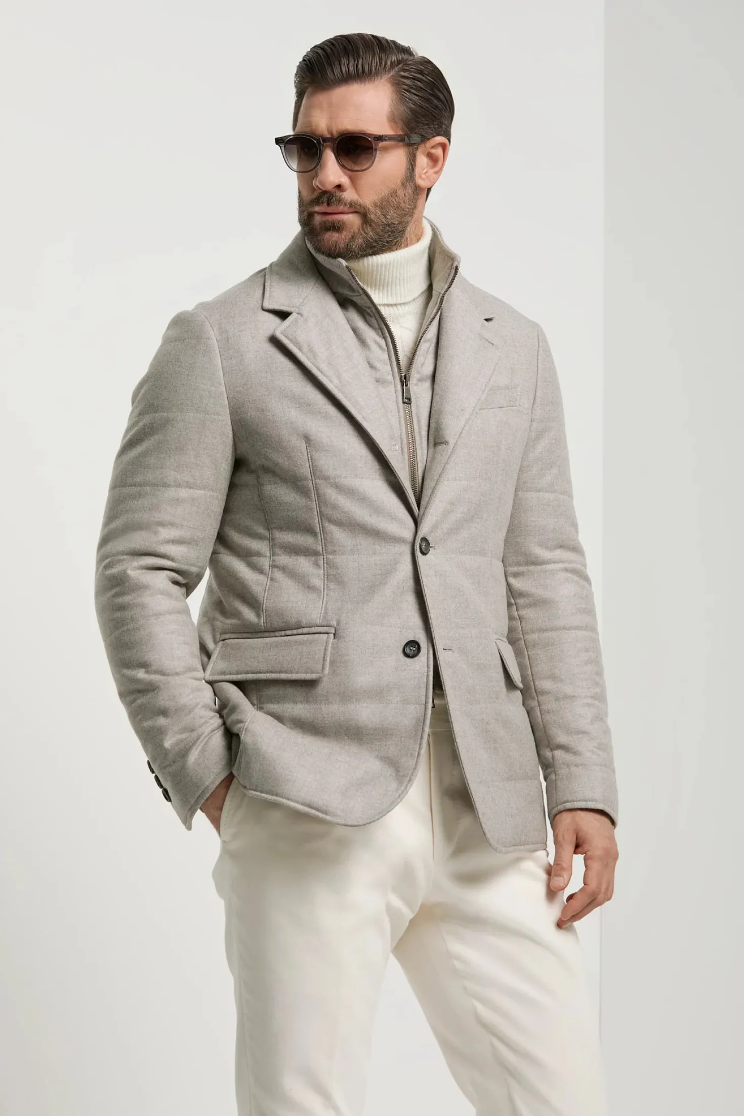 Veste matelassée en laine et cachemire beige - Made in Italy