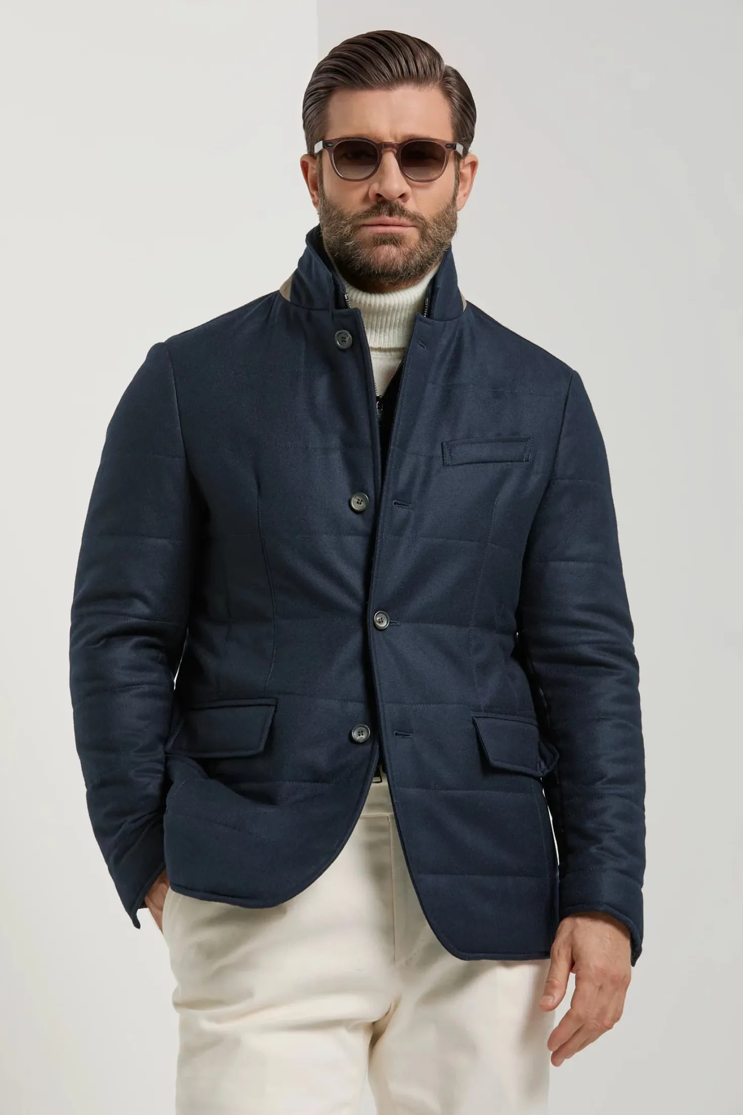 Veste matelassée en laine et cachemire bleue - Made in Italy