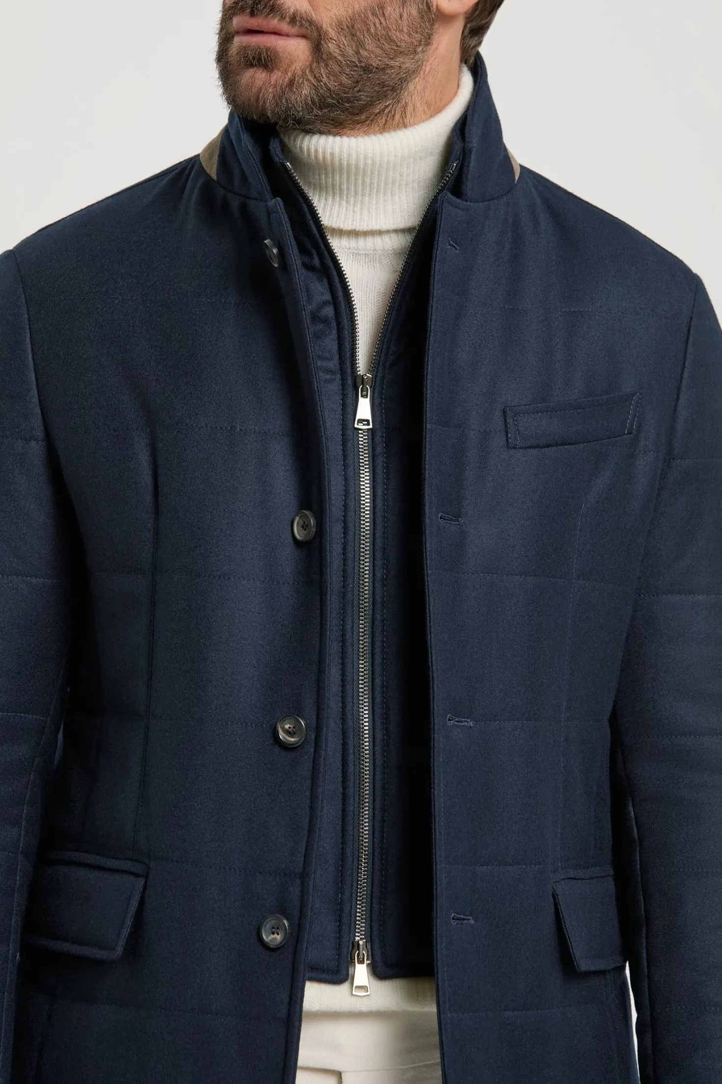 Veste matelassée en laine et cachemire bleue - Made in Italy