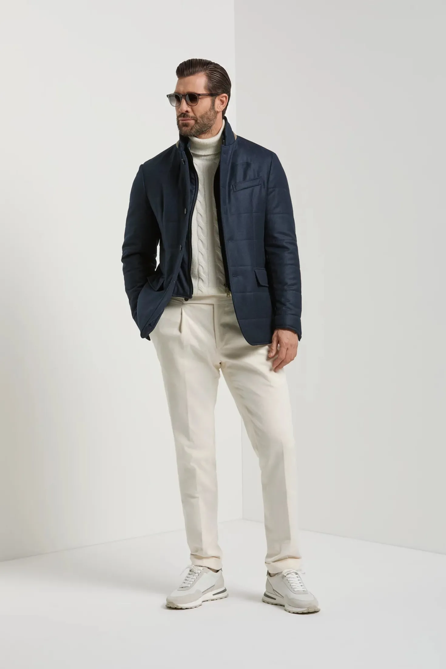 Veste matelassée en laine et cachemire bleue - Made in Italy