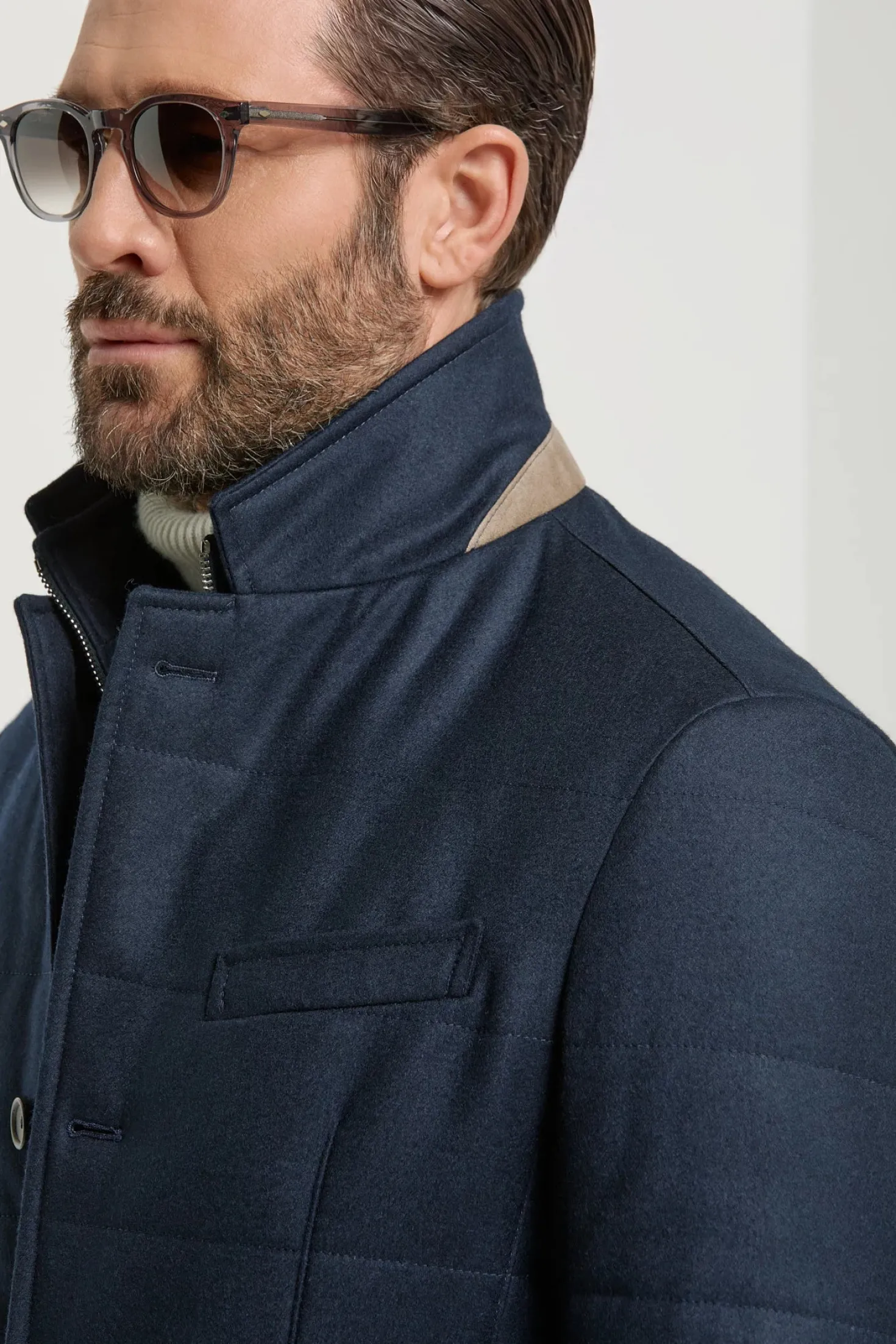 Veste matelassée en laine et cachemire bleue - Made in Italy