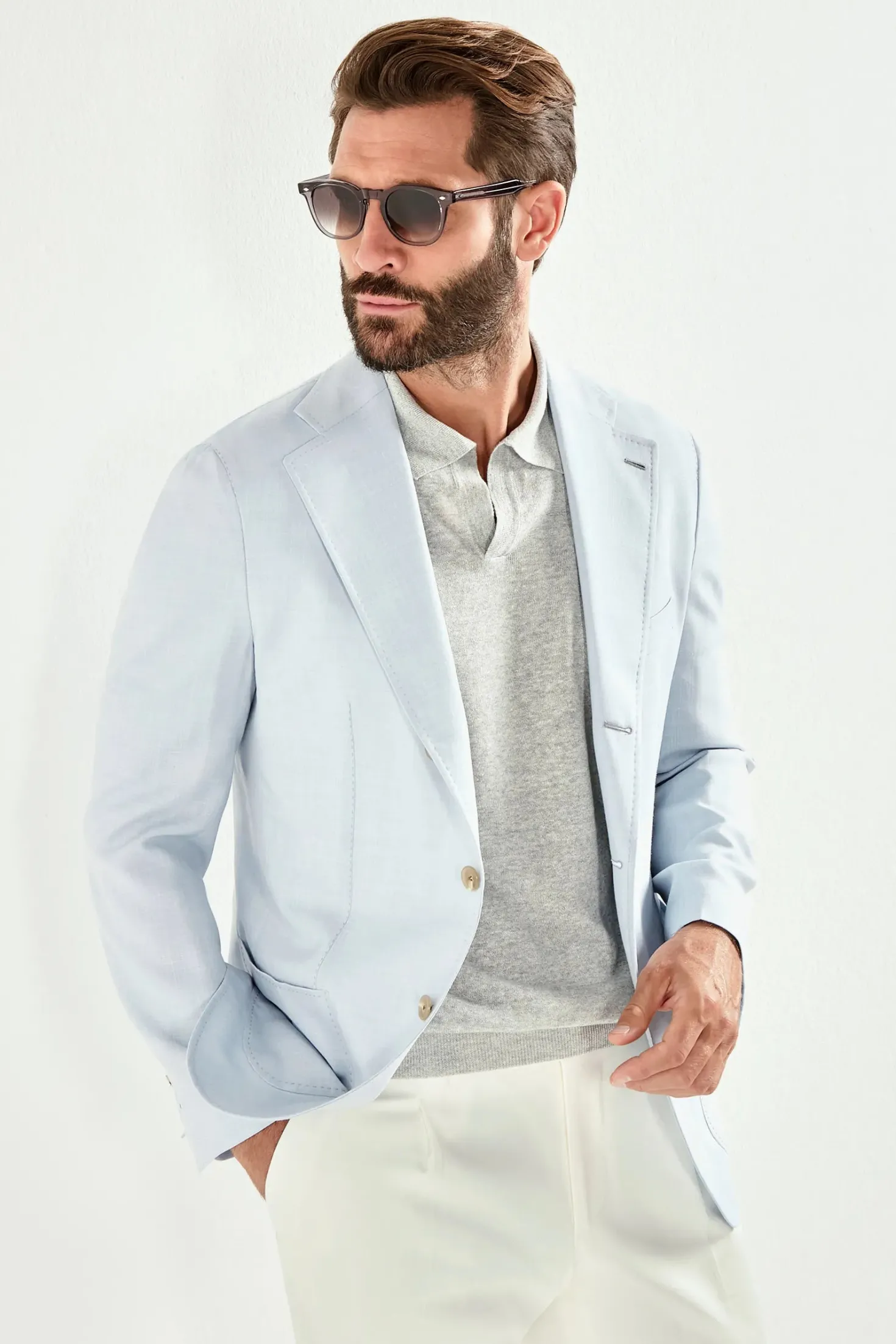 Veste napolitaine bleu glacier - Made in Italy