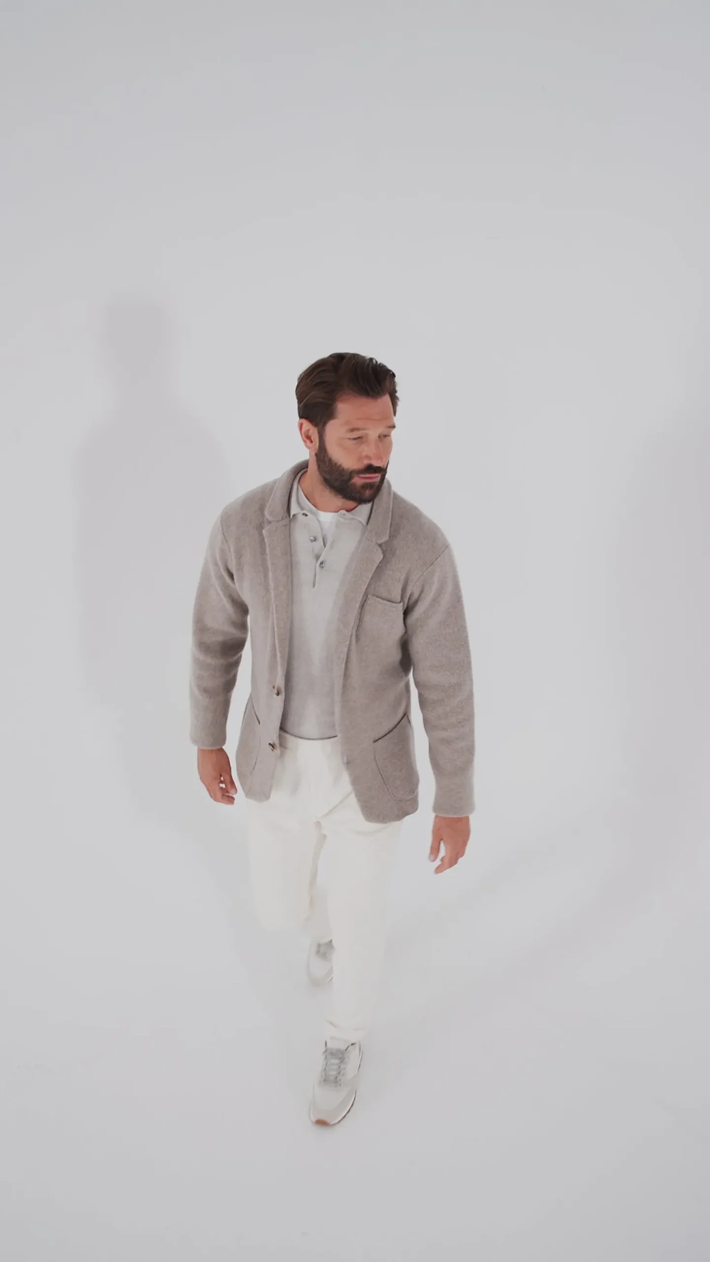 Veste tricotée taupe - laine et cachemire - Made in Italy