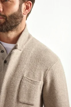 Veste tricotée taupe - laine et cachemire - Made in Italy