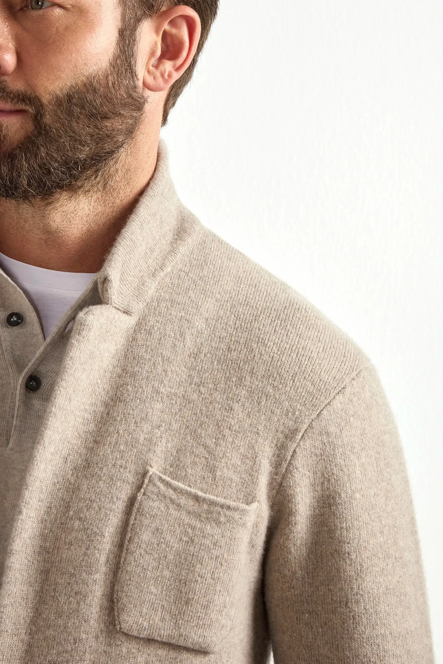 Veste tricotée taupe - laine et cachemire - Made in Italy