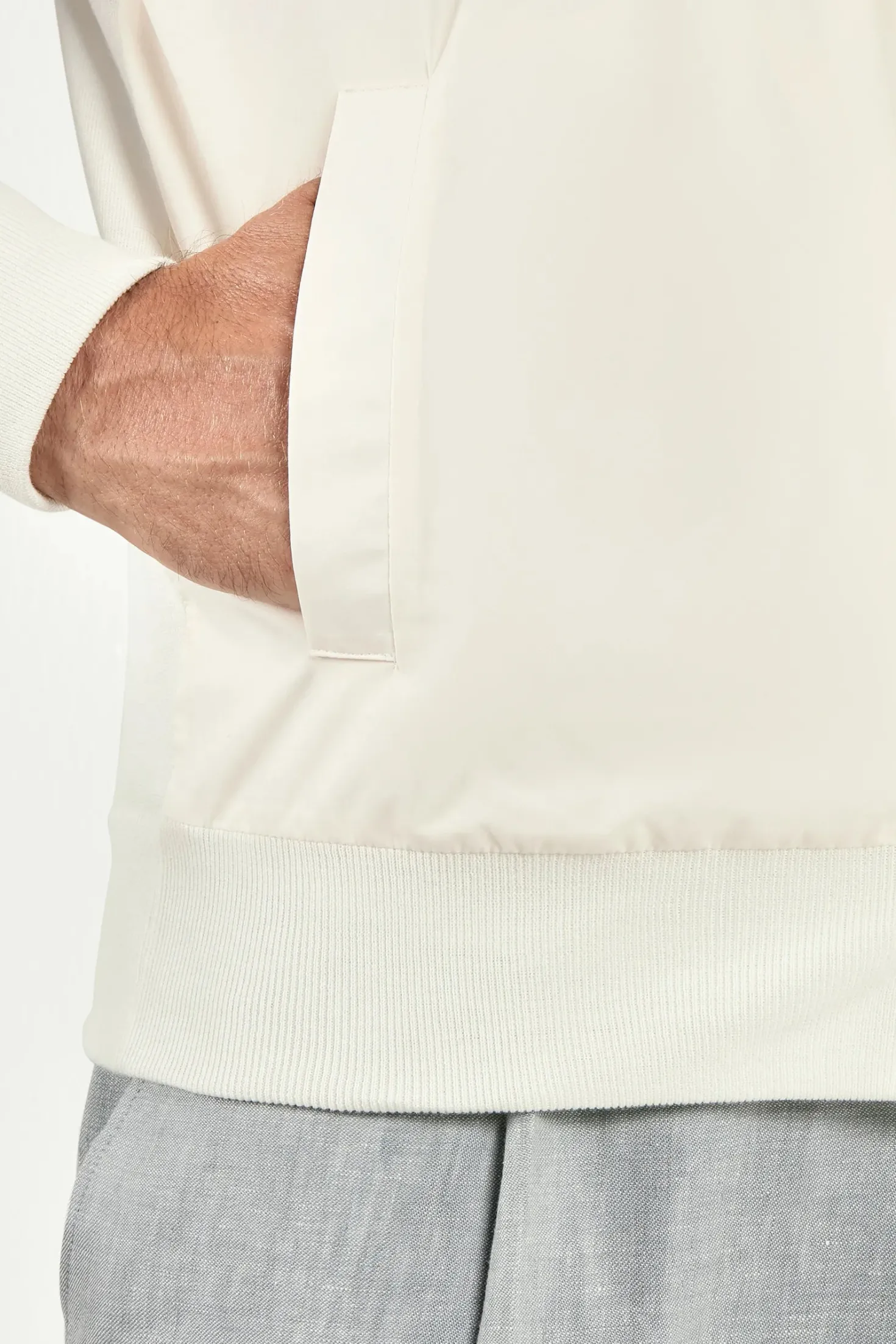 Veste zippée Blanc cassé en maille et nylon - Made in Italy