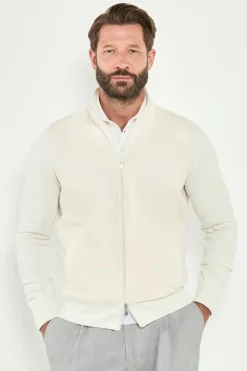 Veste zippée Blanc cassé en maille et nylon - Made in Italy