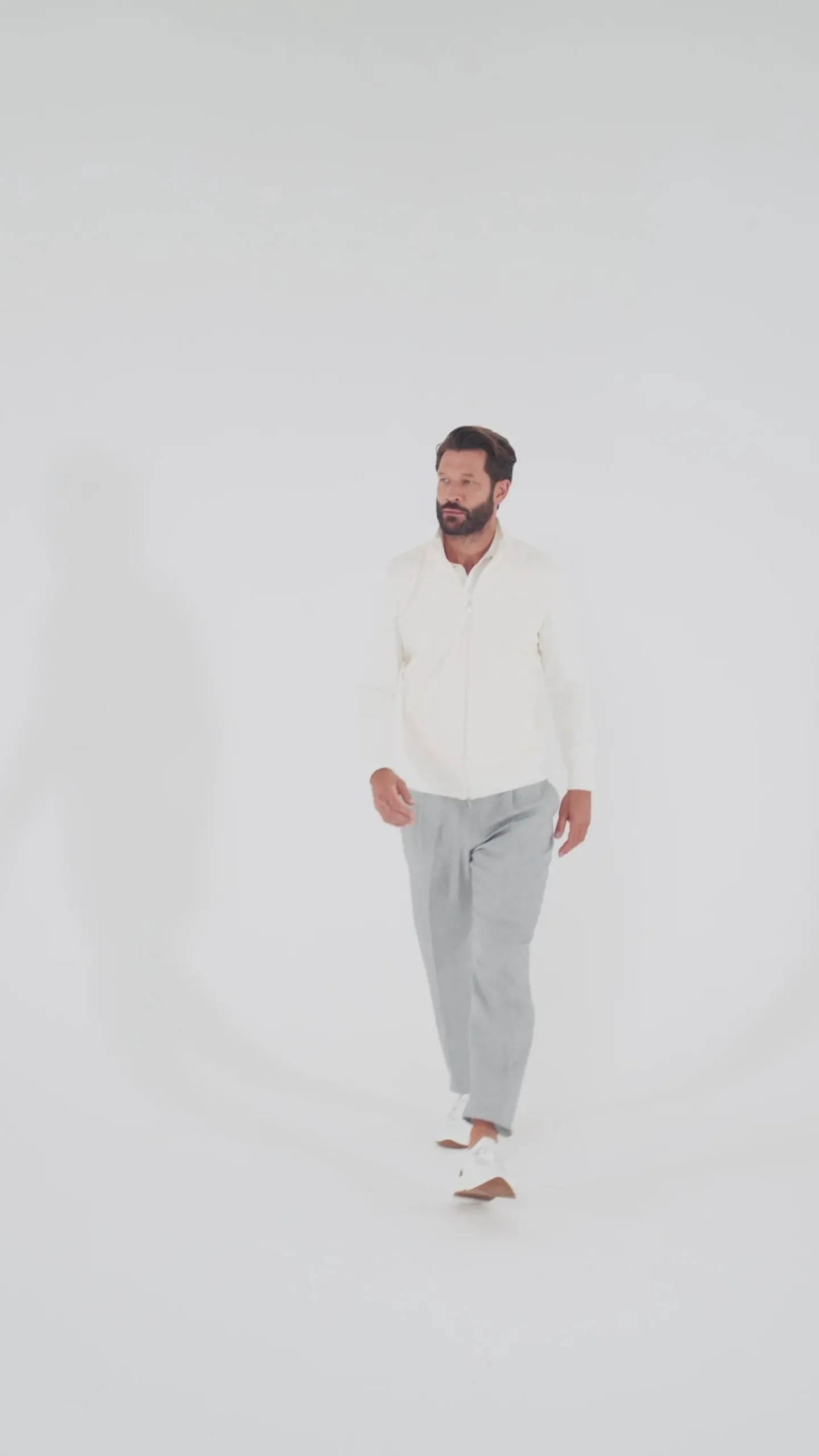 Veste zippée Blanc cassé en maille et nylon - Made in Italy